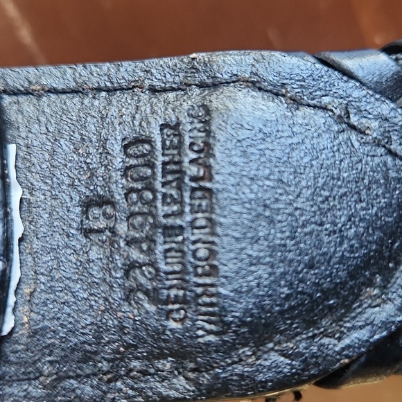 Black Distressed Leather Woven Plus Size Belt 48" Silver Buckle - Picture 2 of 6